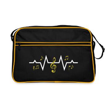 Musik Herzschlag Notenschlüssel Motiv - Retro Tasche - Schwarz/Gold - Vorne