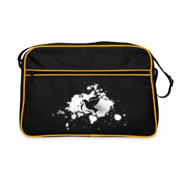 Friedenstaube vor Punkte-Hintergrund - Retro Tasche - Schwarz/Gold - Vorne