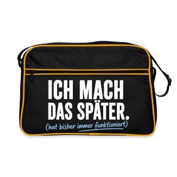 Ich mach das Später Prokrastinierer - Retro Tasche - Schwarz/Gold - Vorne