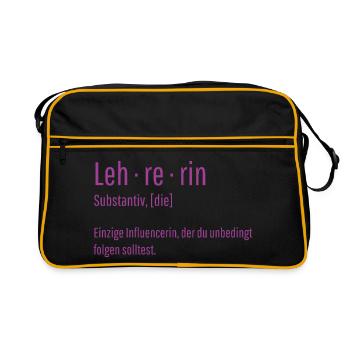 Lehrerin Substantiv Influencerin Lustig Geschenk - Retro Tasche - Schwarz/Gold - Vorne