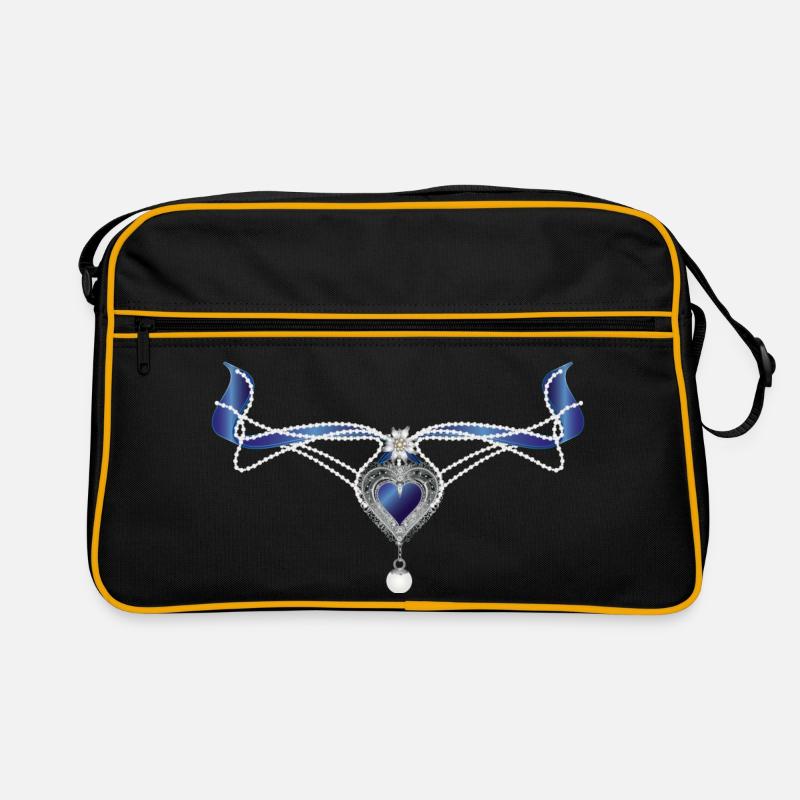 collier traditionnel saphir bleu avec cœur et perle Sac Retro