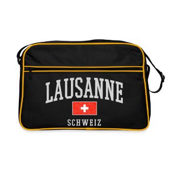 Lausanne Schweiz Vintage Emblem - Retro Tasche - Schwarz/Gold - Vorne
