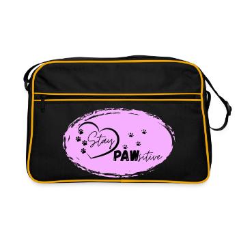 Dog Heart Motif with Paw Marks, Stay Pawsitive, - Retro Bag - black/gold - Front
