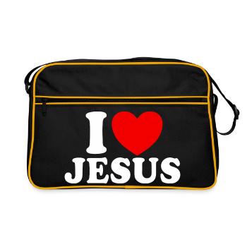 Ich liebe Jesus, christlicher Glaube, Kirche, Bibe - Retro Tasche - Schwarz/Gold - Vorne