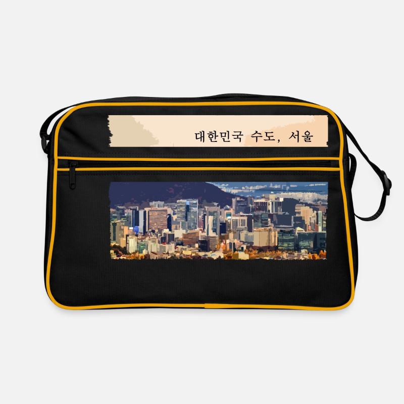 Seoul at Sunset - Retro Tasche - Schwarz/Gold