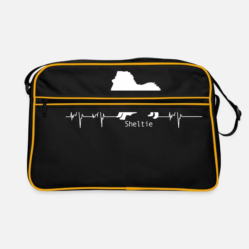 SHELTIE SHETLAND SHEEPDOG HUND HEARTBEAT GESCHENK - Retro Tasche - Schwarz/Gold