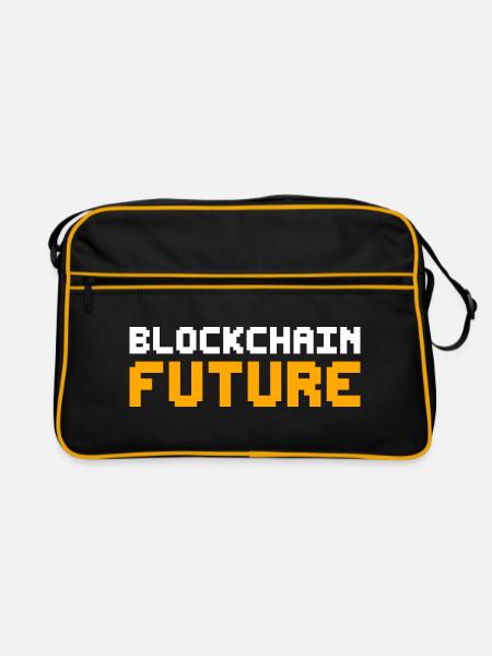 Blockchain Pixel Kryptowährung Bitcoin - Retro Tasche - Schwarz/Gold - Vorne