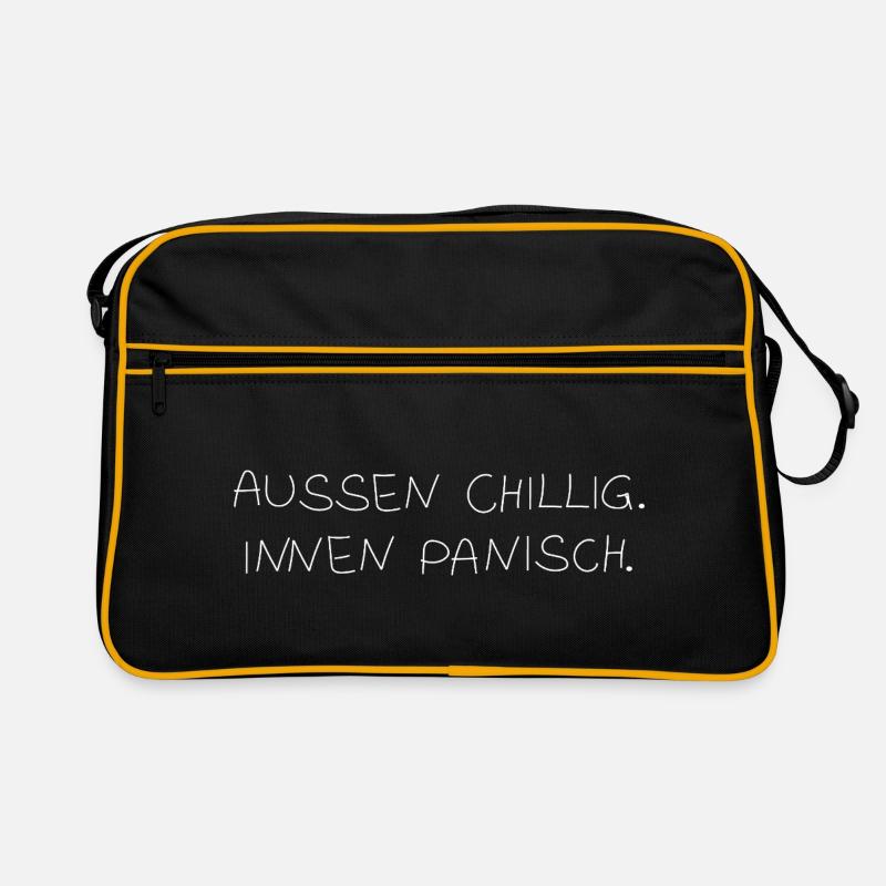 Außen chillig. Innen panisch. - Retro Tasche - Schwarz/Gold