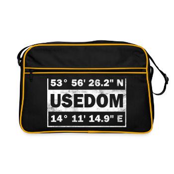 Usedom Koordinaten Ostsee Insel Usedom - Retro Tasche - Schwarz/Gold - Vorne