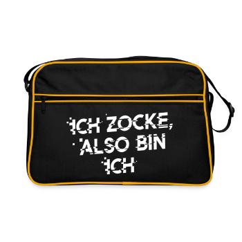 ICH ZOCKE ALSO BIN ICH! Lustiges Statement - Retro Tasche - Schwarz/Gold - Vorne