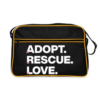 PFOTEN LIEBE, ADOPT RESCUE LOVE! 🐾 TIERADOPTION - Retro Tasche - Schwarz/Gold - Vorne