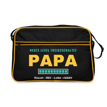 Papa – Neues Level freigeschaltet - Retro Tasche - Schwarz/Gold - Vorne