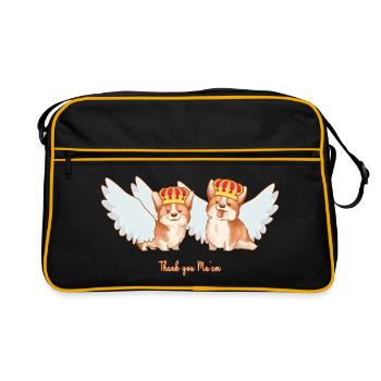Thank you Ma'am queen corgis crown wings - Retro Bag - black/gold - Front