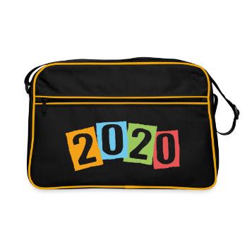 Né en 2020 – Anniversaire avec de grands chiffres colorés - Sac Retro - noir/or - Devant