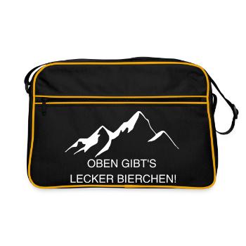 Oben gibts lecker Bierchen Wander T-Shirt - Retro Tasche - Schwarz/Gold - Vorne