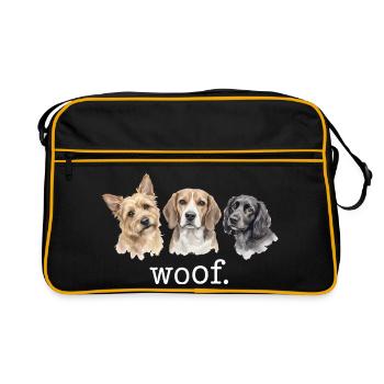 Hunde Wuff Lustige Hundeliebhaber Lustiges Wuff - Retro Tasche - Schwarz/Gold - Vorne