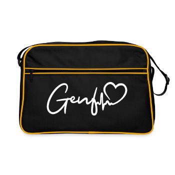 Genf Herzschlag Schweiz Genf - Retro Tasche - Schwarz/Gold - Vorne