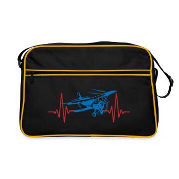 Herzschlag Flieger Flugzeug | Farben änderbar - Retro Tasche - Schwarz/Gold - Vorne