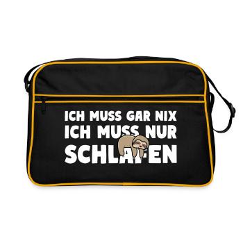 ICH MUSS NUR SCHLAFEN Faultier Motto - Retro Tasche - Schwarz/Gold - Vorne