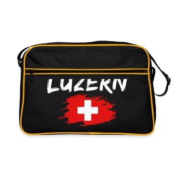 Luzern Schweiz Flagge - Retro Tasche - Schwarz/Gold - Vorne