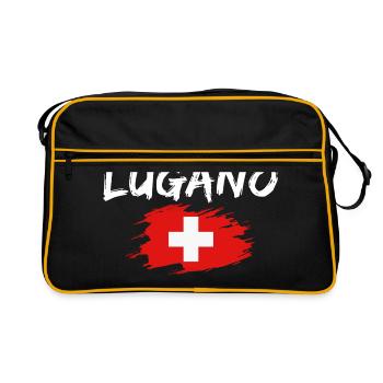Lugano Schweiz Flagge - Retro Tasche - Schwarz/Gold - Vorne