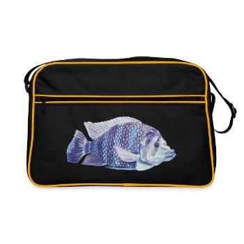 poisson bleu zèbre de mer tilapie zèbre tilapie - Sac Retro - noir/or - Devant