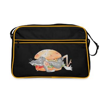 Ratfoodz' I can haz Ratzburger (Backprint) @ Ratz - Retro Tasche - Schwarz/Gold - Vorne