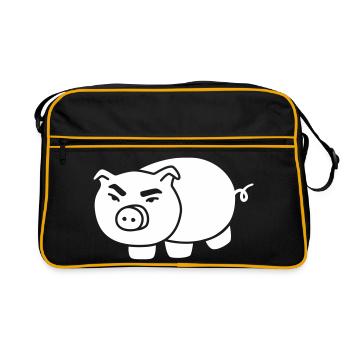 Piggy - Dessin animé de ferme drôle - Sac Retro - noir/or - Devant