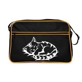 Sleeping Cat White - Retro Bag - black/gold - Front