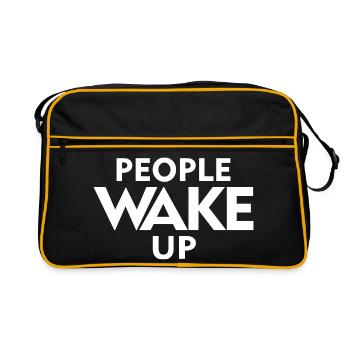 People Wake Up – Wach auf Statement Shirt - Retro Tasche - Schwarz/Gold - Vorne