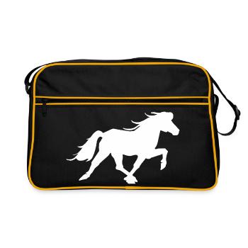 Sportliches Islandpferd im Rennpass - Retro Tasche - Schwarz/Gold - Vorne