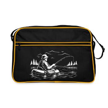 Angler im Belly Boat am See - Retro Tasche - Schwarz/Gold - Vorne