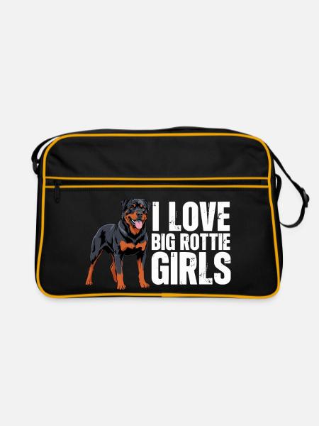 Ich liebe Big Rottie Girls Rottweiler Rottie - Retro Tasche - Schwarz/Gold - Vorne