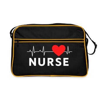 NURSE Herz EKG - Pflegekraft Krankenschwester - Retro Tasche - Schwarz/Gold - Vorne