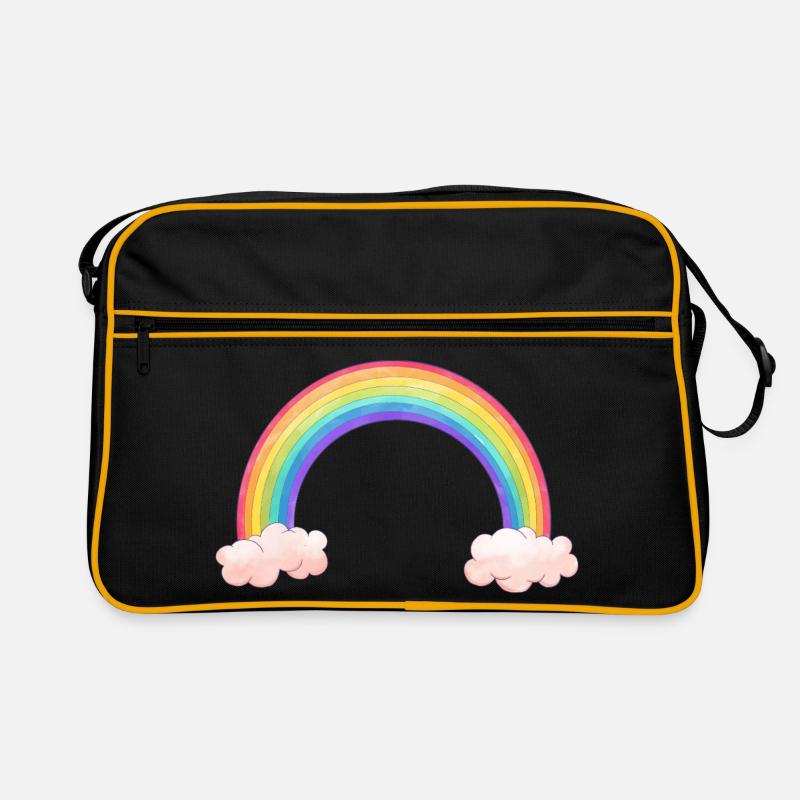 Regenbogenbogen mit Wolken Retro Tasche