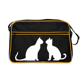 White Cat 2 Cats Silhouettes Gift - Retro Bag - black/gold - Front