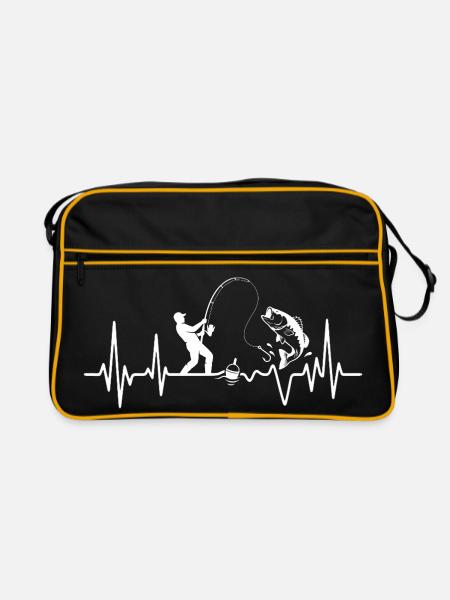 Fischerherzschlag Leidenschaft Angelgeschenk - Retro Tasche - Schwarz/Gold