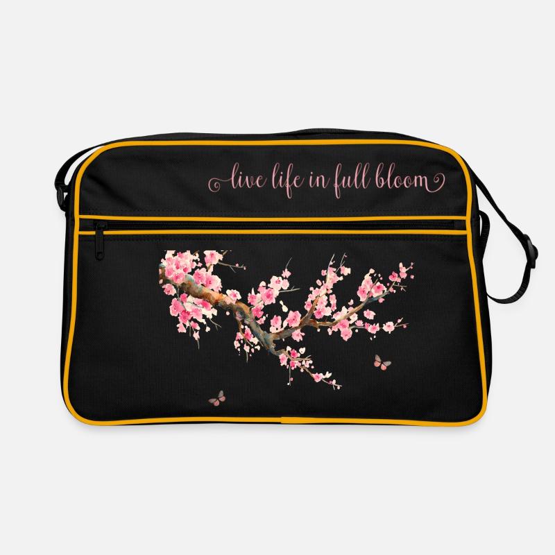 Lebe dein Leben in voller Blüte-Typografie - Retro Tasche - Schwarz/Gold