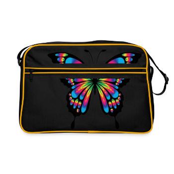 Psychedelische Schmetterlingsmehrfarben - Retro Tasche - Schwarz/Gold - Vorne