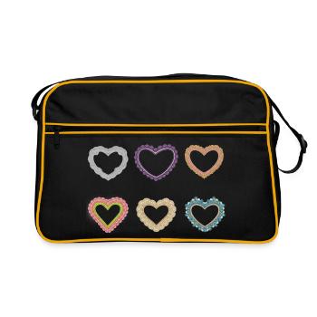 Filigree lace hearts - Retro Bag - black/gold - Front