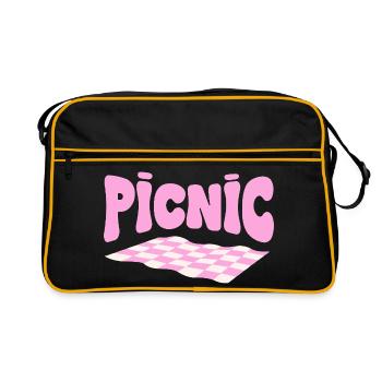 Pink checkerboard pastel picnic - Retro Bag - black/gold - Front
