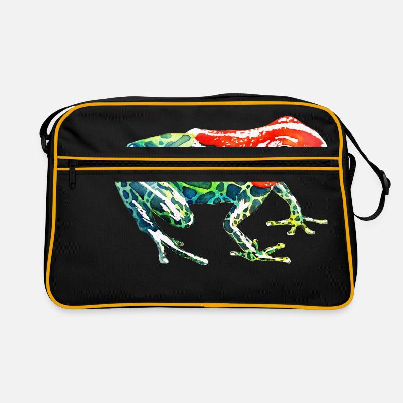 Frosch mit rotem Kopf - Retro Tasche - Schwarz/Gold
