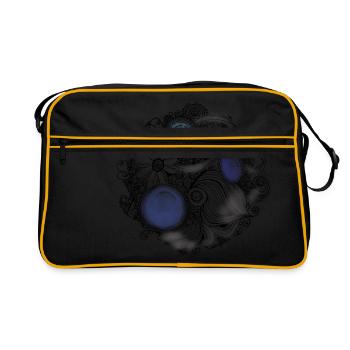 Zentangleblume mit blauen Perlen - Retro Tasche - Schwarz/Gold - Vorne