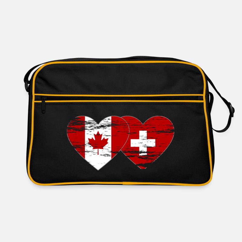 Canada Suisse Drapeau Coeur Utilisé - Sac Retro - noir/or