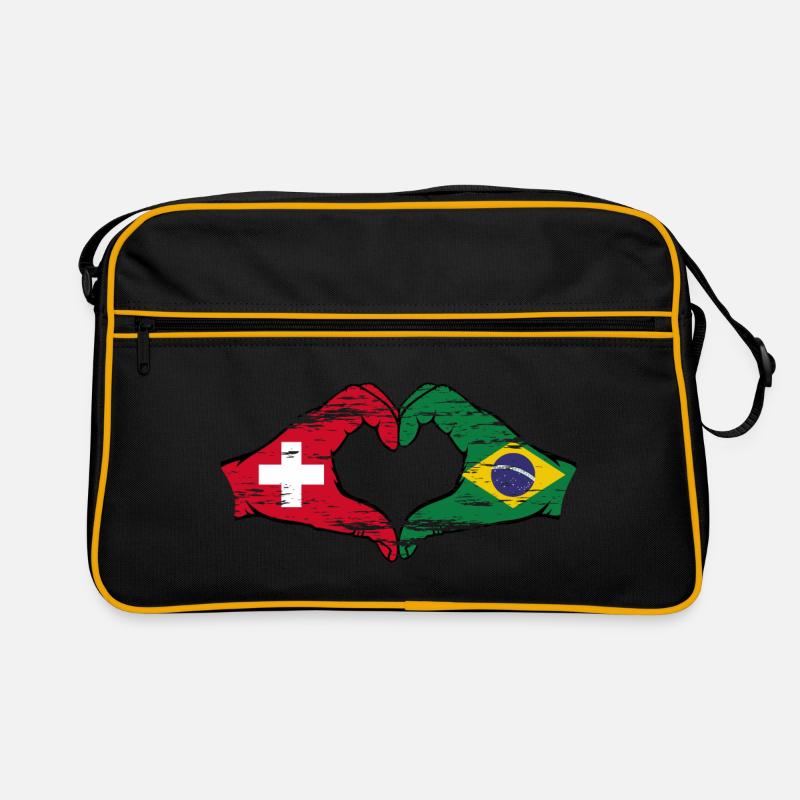 Suisse Brésil drapeau coeur forme avec la main utilisée Sac Retro