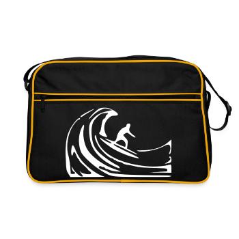 surf surfer wave gift summer vacation - Retro Bag - black/gold - Front