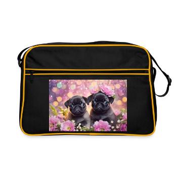 Small dogs with flower crown - Retro Bag - black/gold - Front