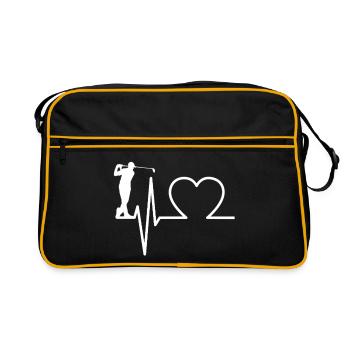 Golf ECG Heartbeat – Golfer Heart Line - Retro Bag - black/gold - Front