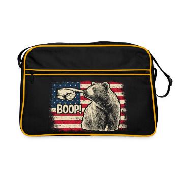 Funny Bear Boop The Snoot American Flag Patriotic - Retro Tasche - Schwarz/Gold - Vorne