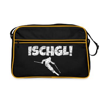 Ischgl Skifahrer (Weiß) Apres-Ski Schnee Winter - Retro Tasche - Schwarz/Gold - Vorne